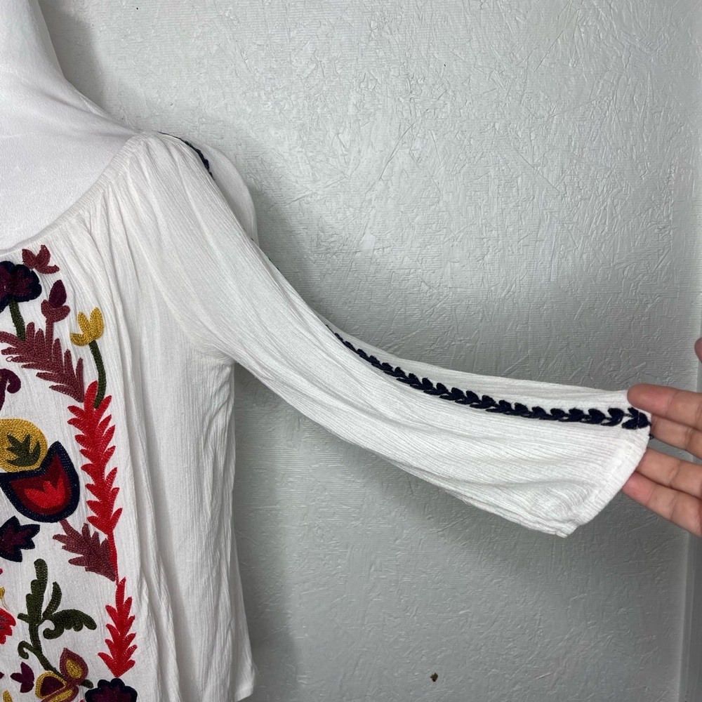 Solitaire Multicolor Embroidered Boho Peasant Spring Summer Resort Blouse Lg - Picture 8 of 13